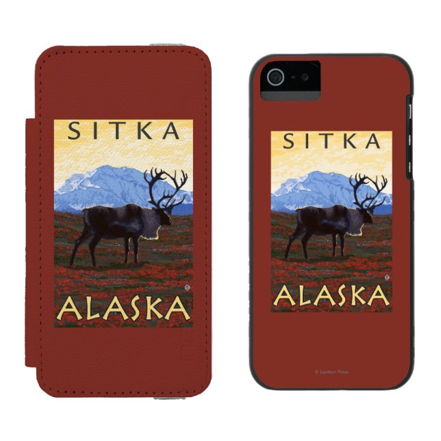Karibu-Szene - Sitka, Alaska Incipio iPhone Geldbeutel-Hülle (Seite an Seite)