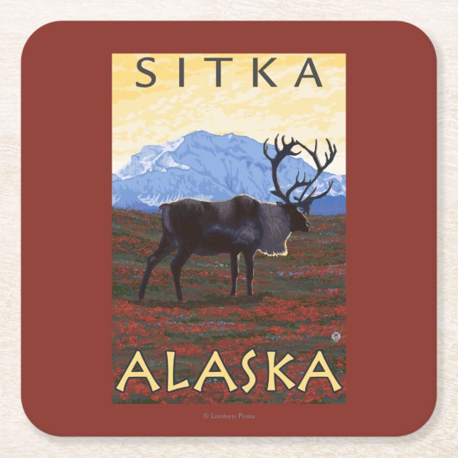Karibu-Szene - Sitka, Alaska Rechteckiger Pappuntersetzer (Vorderseite)
