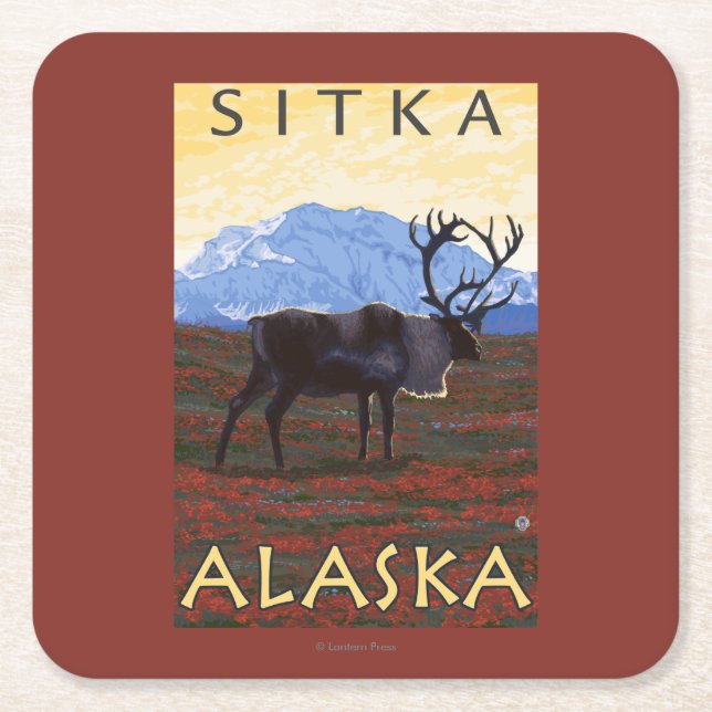 Karibu-Szene - Sitka, Alaska Rechteckiger Pappuntersetzer (Vorderseite)