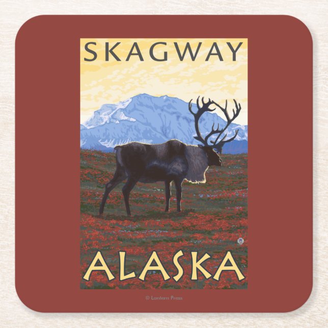 Karibu-Szene - Skagway, Alaska Rechteckiger Pappuntersetzer (Vorderseite)