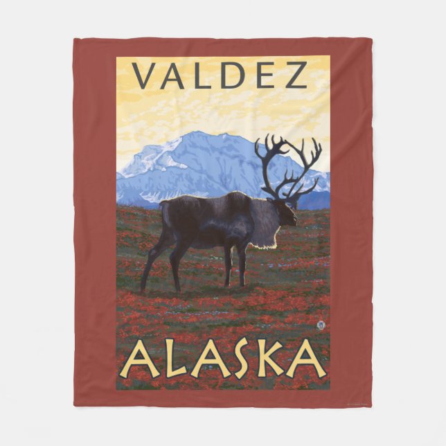 Karibu-Szene - Valdez, Alaska Fleecedecke (Vorderseite)