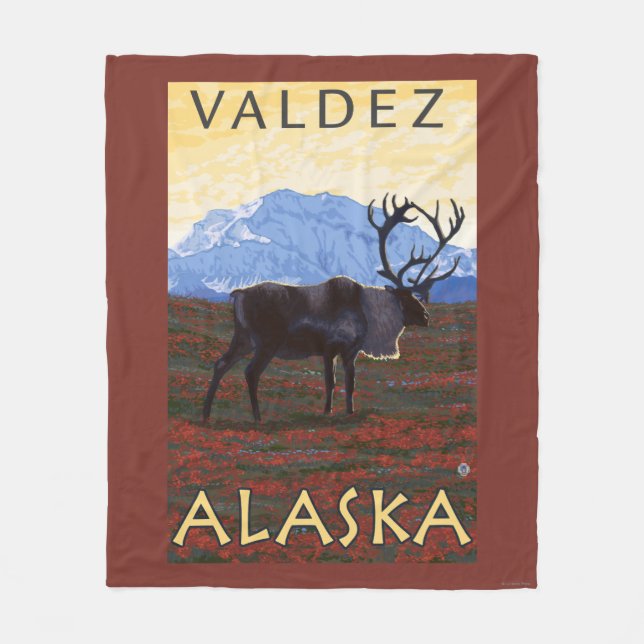 Karibu-Szene - Valdez, Alaska Fleecedecke (Vorderseite)