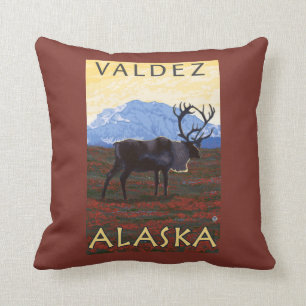 Karibu-Szene - Valdez, Alaska Kissen