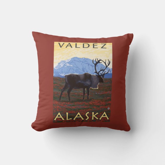 Karibu-Szene - Valdez, Alaska Kissen (Vorderseite)