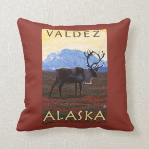 Karibu-Szene - Valdez, Alaska Kissen
