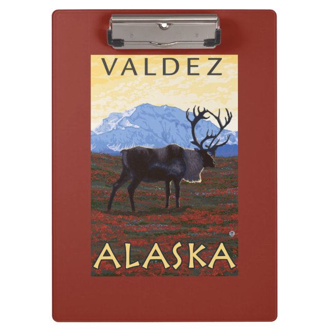 Karibu-Szene - Valdez, Alaska Klemmbrett (Vorderseite)