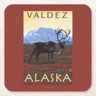 Karibu-Szene - Valdez, Alaska Rechteckiger Pappuntersetzer