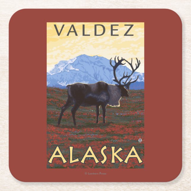Karibu-Szene - Valdez, Alaska Rechteckiger Pappuntersetzer (Vorderseite)