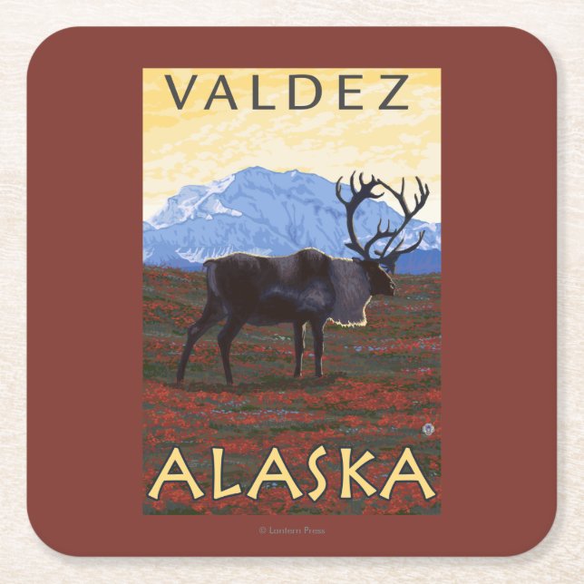 Karibu-Szene - Valdez, Alaska Rechteckiger Pappuntersetzer (Vorderseite)