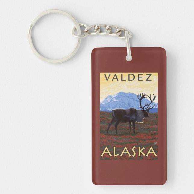 Karibu-Szene - Valdez, Alaska Schlüsselanhänger (Vorderseite)