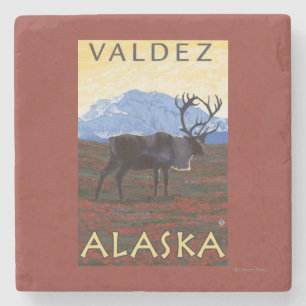 Karibu-Szene - Valdez, Alaska Steinuntersetzer
