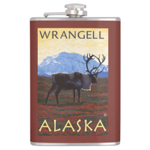 Karibu-Szene - Wrangell, Alaska Flachmann