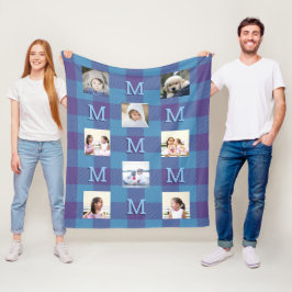 Kariert Blau Lila Cooles Monogramm 8 Foto Fleecedecke