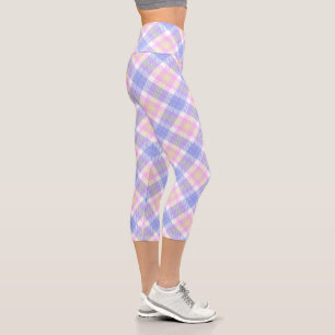 Kariert Blau-Rosa-Gelb Capri Leggings