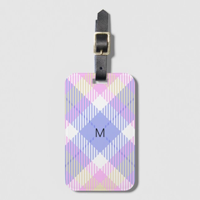 Kariert Blau-Rosa-Gelb Gepäckanhänger (Vorderseite Vertikal)
