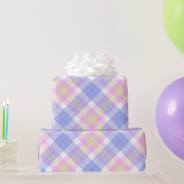 Kariert Blau-Rosa-Gelb Geschenkpapier (Partygeschenke)