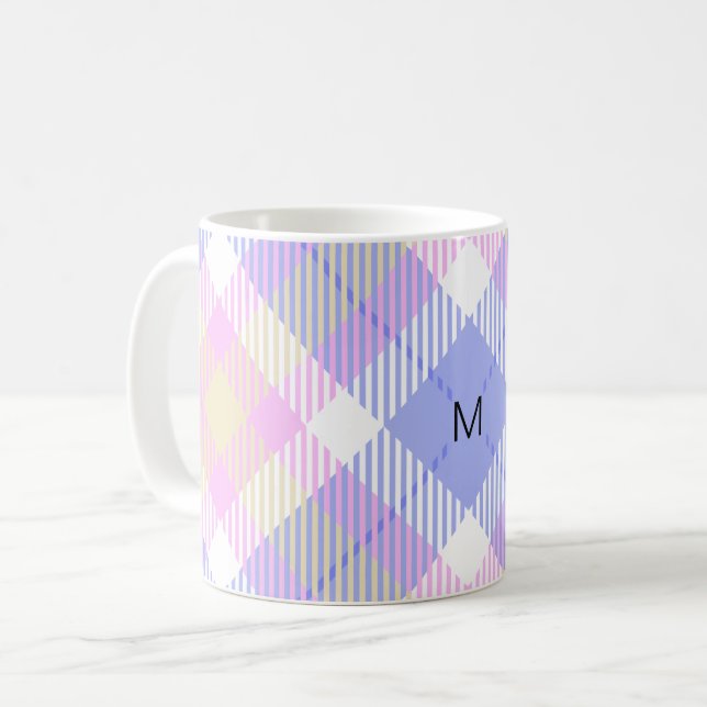 Kariert Blau-Rosa-Gelb Kaffeetasse (Vorderseite Links)