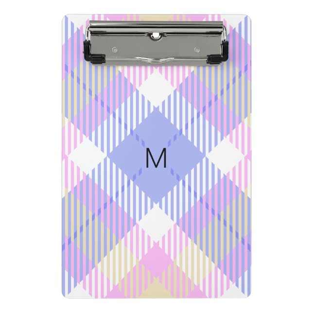Kariert Blau-Rosa-Gelb Mini Klemmbrett (Vorderseite)