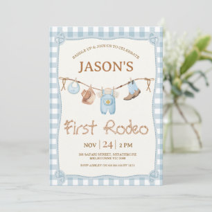 Kariert Blue Clothesline Western Rodeo 1. Geburtst Einladung
