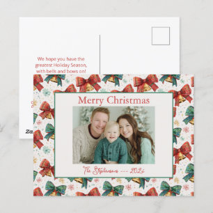 Kariert Bows Bells Foto Weihnachts Postkarte