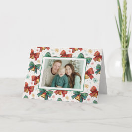 Kariert Bows Bells Retro Foto Weihnachtskarte Feiertagskarte