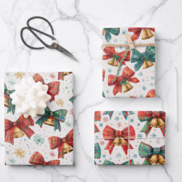 Kariert Bows Bells Retro Weihnachten Geschenkpapier Set