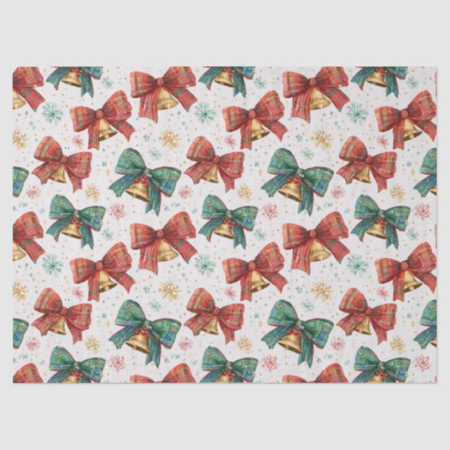 Kariert Bows Bells Retro Weihnachten Seidenpapier (Vorderseite)
