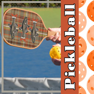 Kariert braun, orange, graue Farbtöne, gelbe Forel Pickleball Schläger