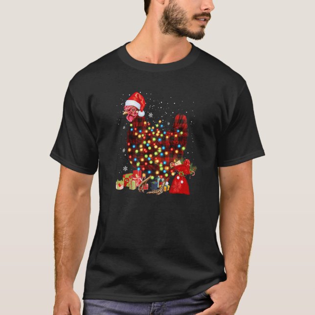 Kariert Chicken Weihnachtsmannmütze Lights Buffalo T-Shirt (Vorderseite)