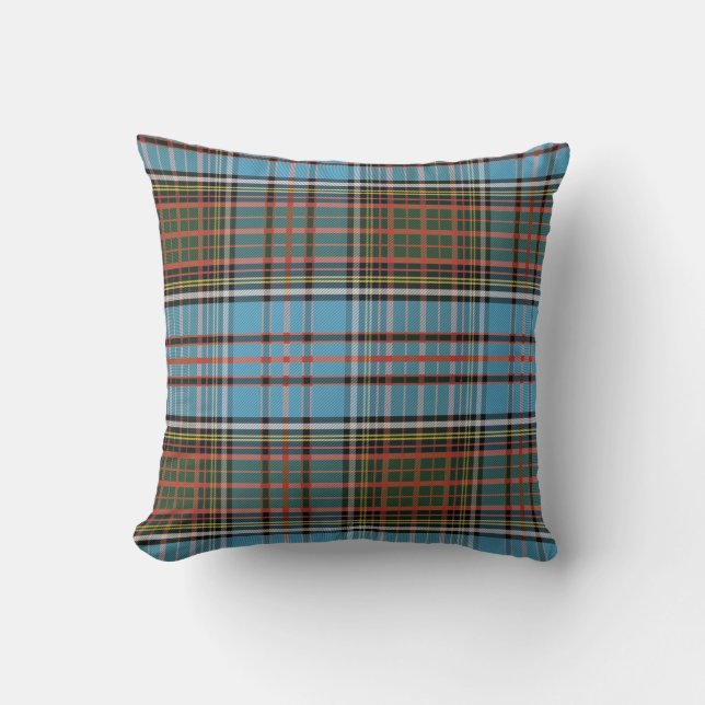 Kariert Clan Anderson Sky Blue Brown Karo Tartan Kissen (Vorderseite)