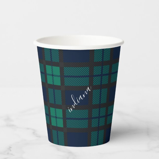 Kariert Clan Black Watch Blue Black Tartan Pappbecher (Vorderseite)