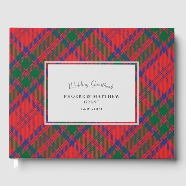Kariert Clan Grant Red Green Blue Checkered Weddin Gästebuch (Vorderseite)