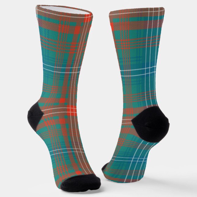Kariert Clan Wilson Orange Blue Karo Tartan Socken (Gewinkelt)