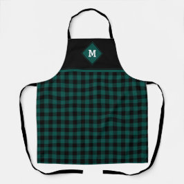 Kariert Diamond Initial Emerald Green + Black Schü Schürze
