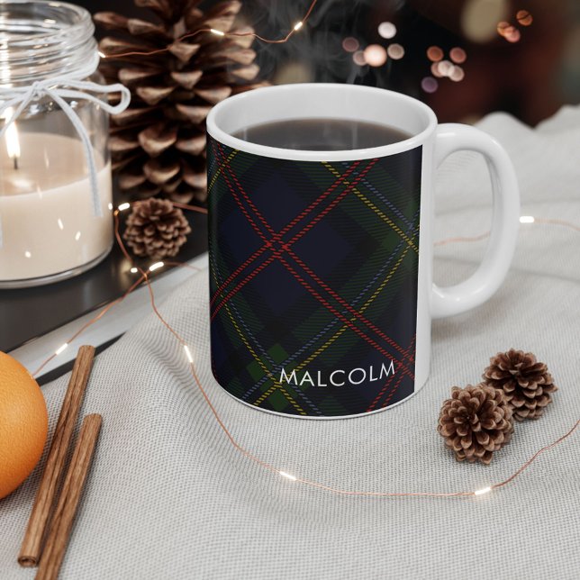 Kariert Elegant Rustikaler Klassik Tartan Personal Kaffeetasse (Plaid Personalized Tartan Malcolm White 11oz Coffee Mug)