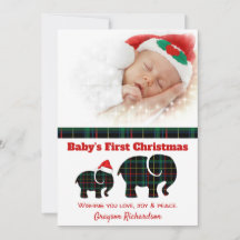 Kariert Elephants Baby's First Christmas Foto