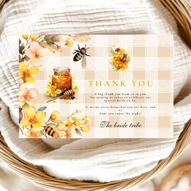 Kariert Floral She fand ihre Honey Bridal Dankeskarte (Von Creator hochgeladen)