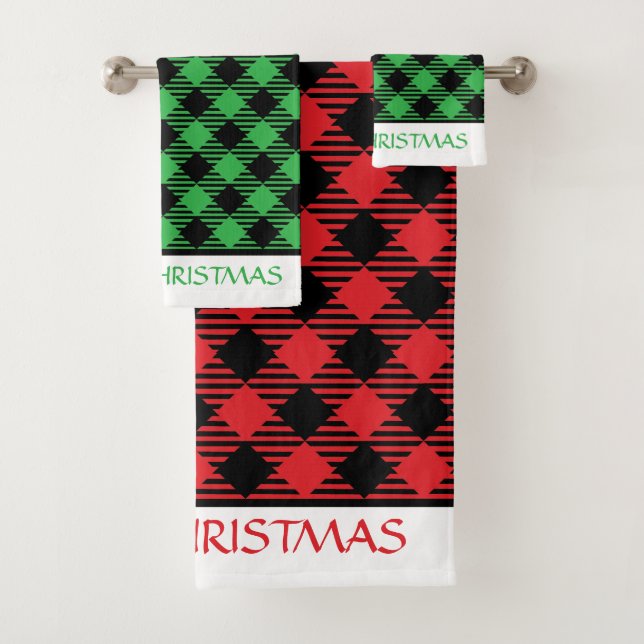 Kariert frohe Weihnachten Badhandtuch Set (Insitu)