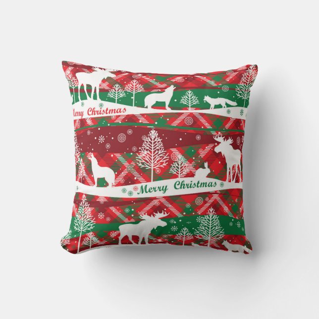 Kariert frohe Weihnachten - rustikale Urlaubsstimm Kissen (Vorderseite)