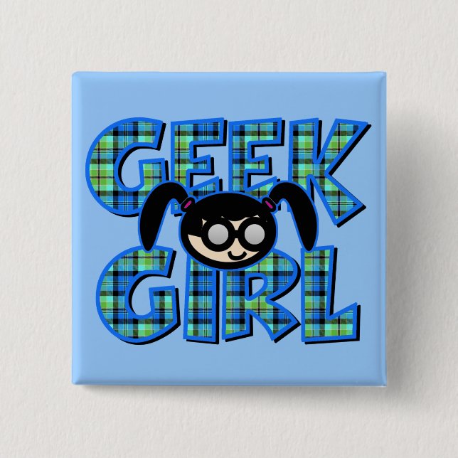 Kariert Geek Girl mit Grafik Button (Vorderseite)