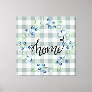 Kariert Gingham Country Farmhouse Zuhause Wreath Leinwanddruck