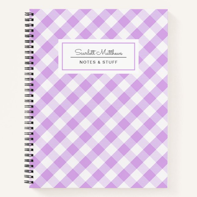 Kariert Gingham Lila Pattern Name Notebook Notizbuch (Vorderseite)
