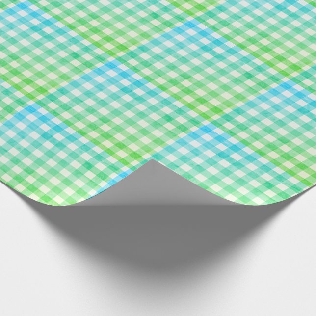 Kariert Gingham Lime Green Blue Modern Simple Karo Geschenkpapier (Ecke)