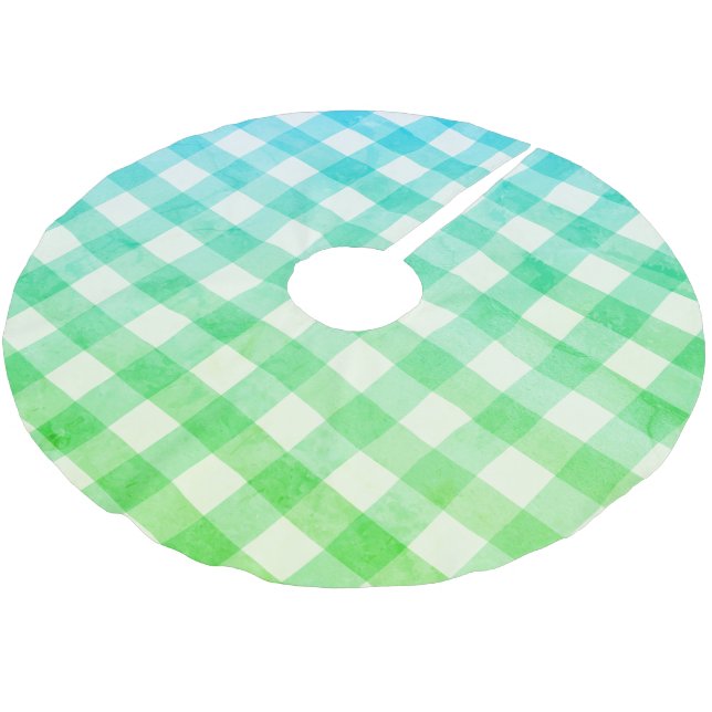 Kariert Gingham Lime Green Blue Modern Simple Karo Polyester Weihnachtsbaumdecke (Schrägansicht)