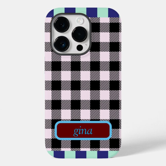 Kariert Gingham Personalisiert Case-Mate iPhone 14 Pro Hülle (Rückseite)