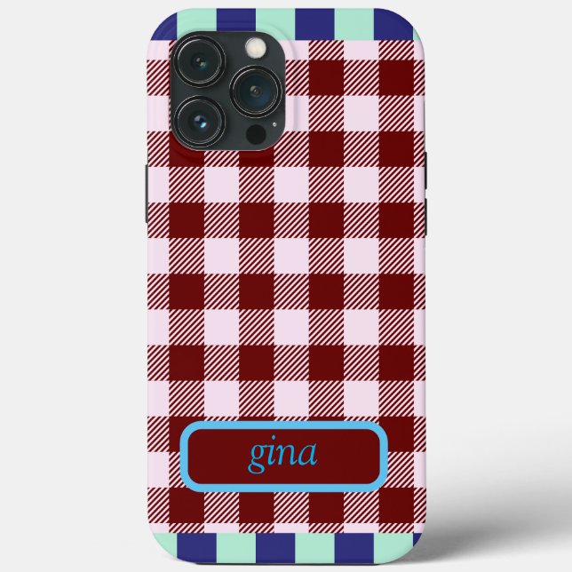 Kariert Gingham Personalisiert Case-Mate iPhone Hülle (Rückseite)