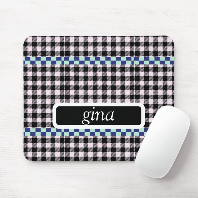 Kariert Gingham Personalisiert Mousepad (Mit Mouse)