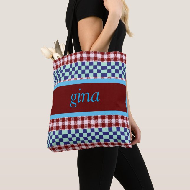 Kariert Gingham Personalisiert Tasche (Von Nahem)