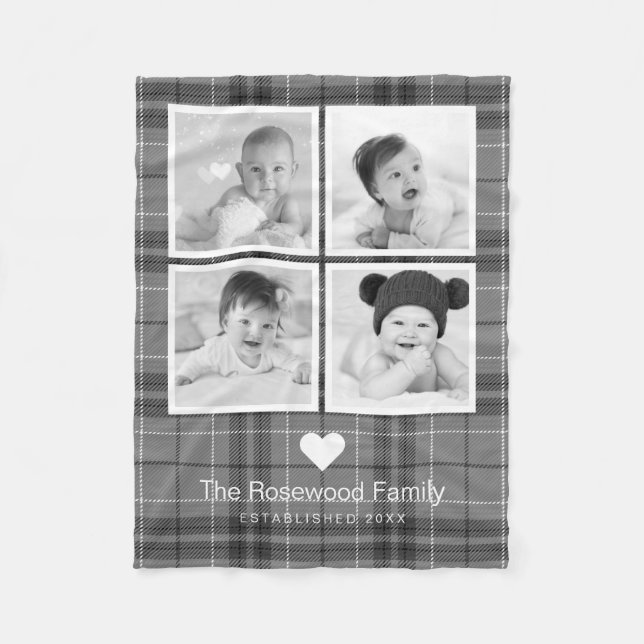 Kariert-Grau-Familiensammlung Personalisiert Fleecedecke (Vorderseite)