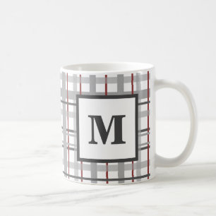Kariert-Grau-Silver-Monogramm Kaffeetasse
